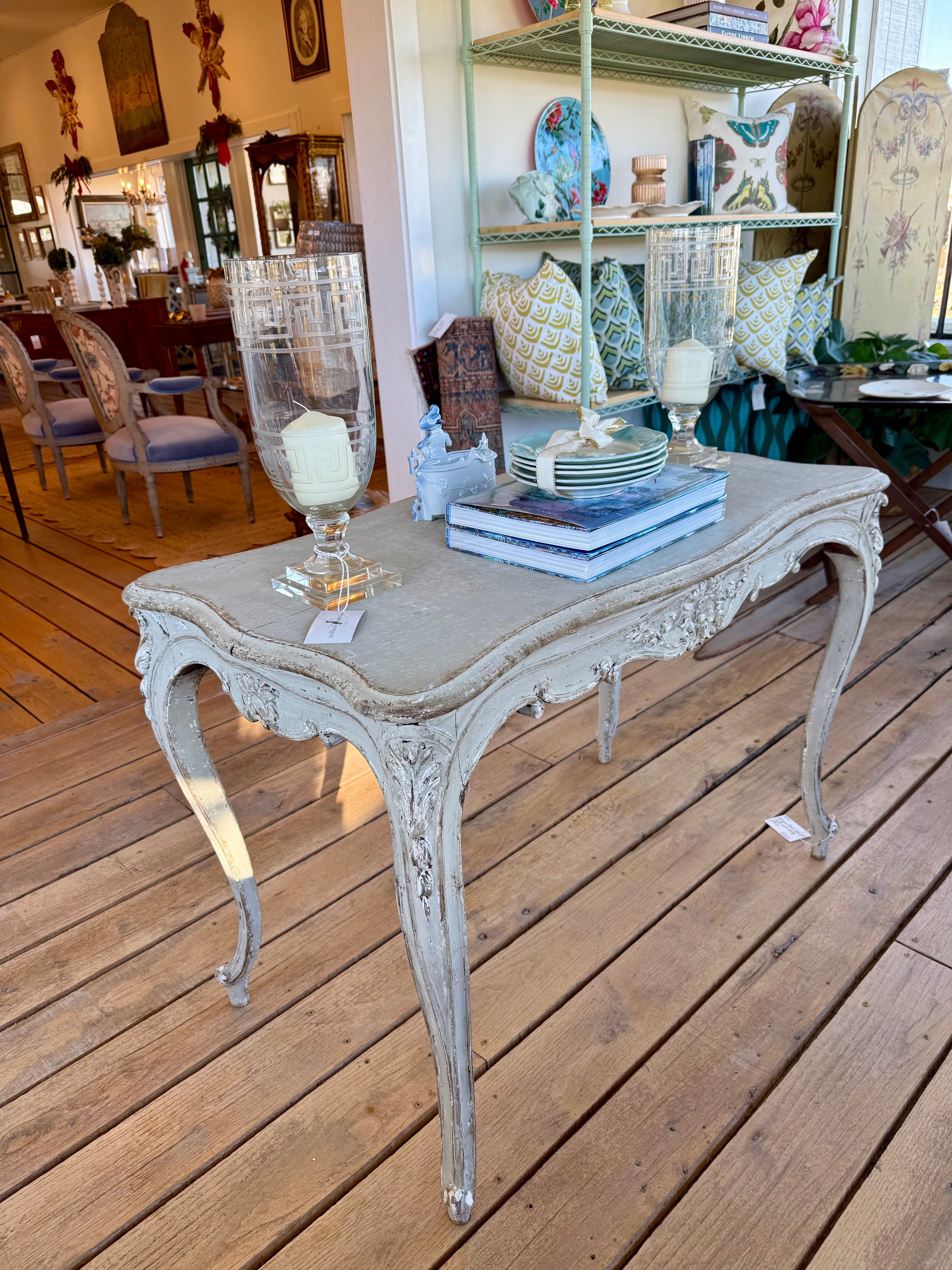 Antique French Louis XV Table with Chalky Patina