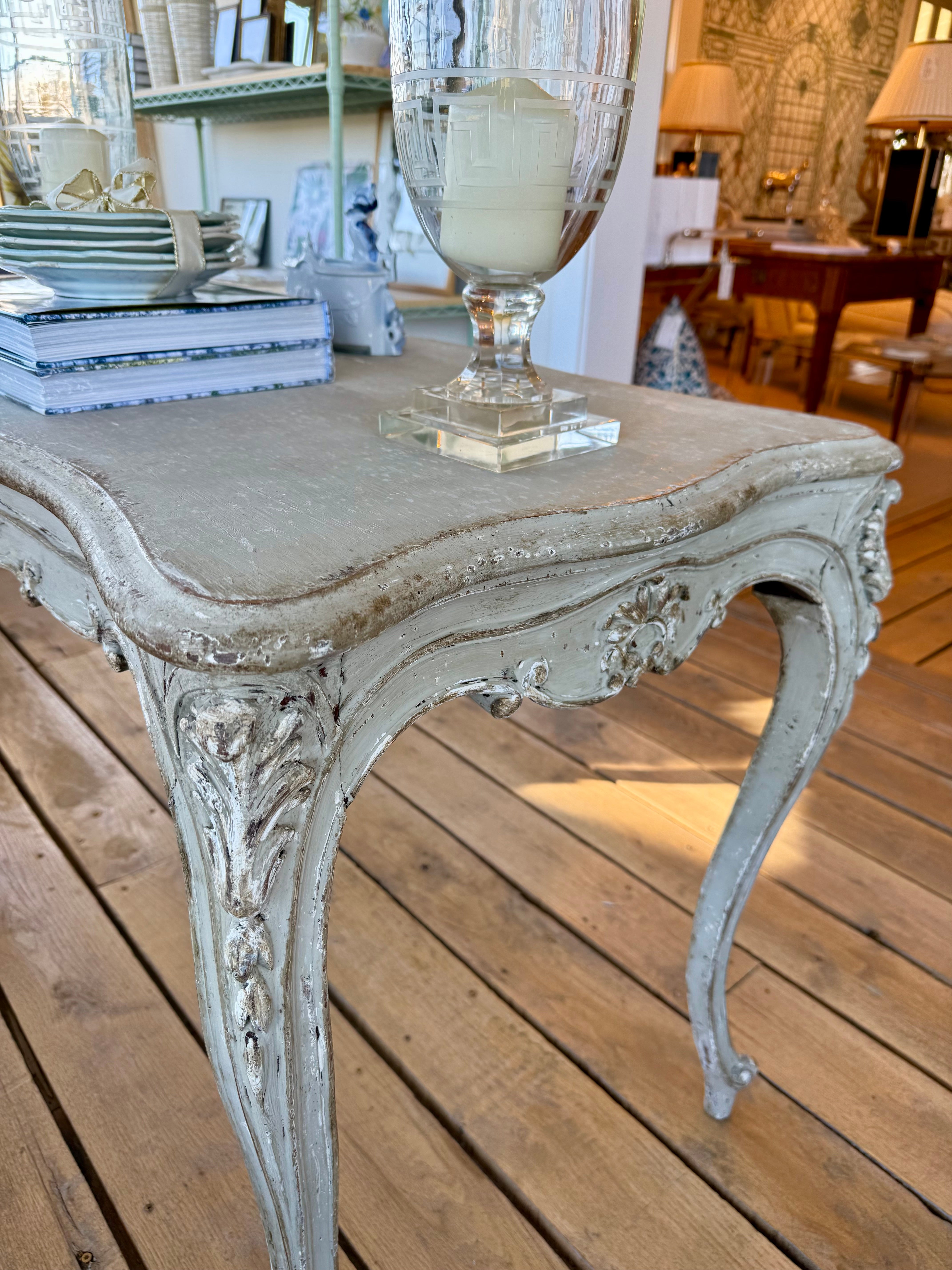 Antique French Louis XV Table with Chalky Patina