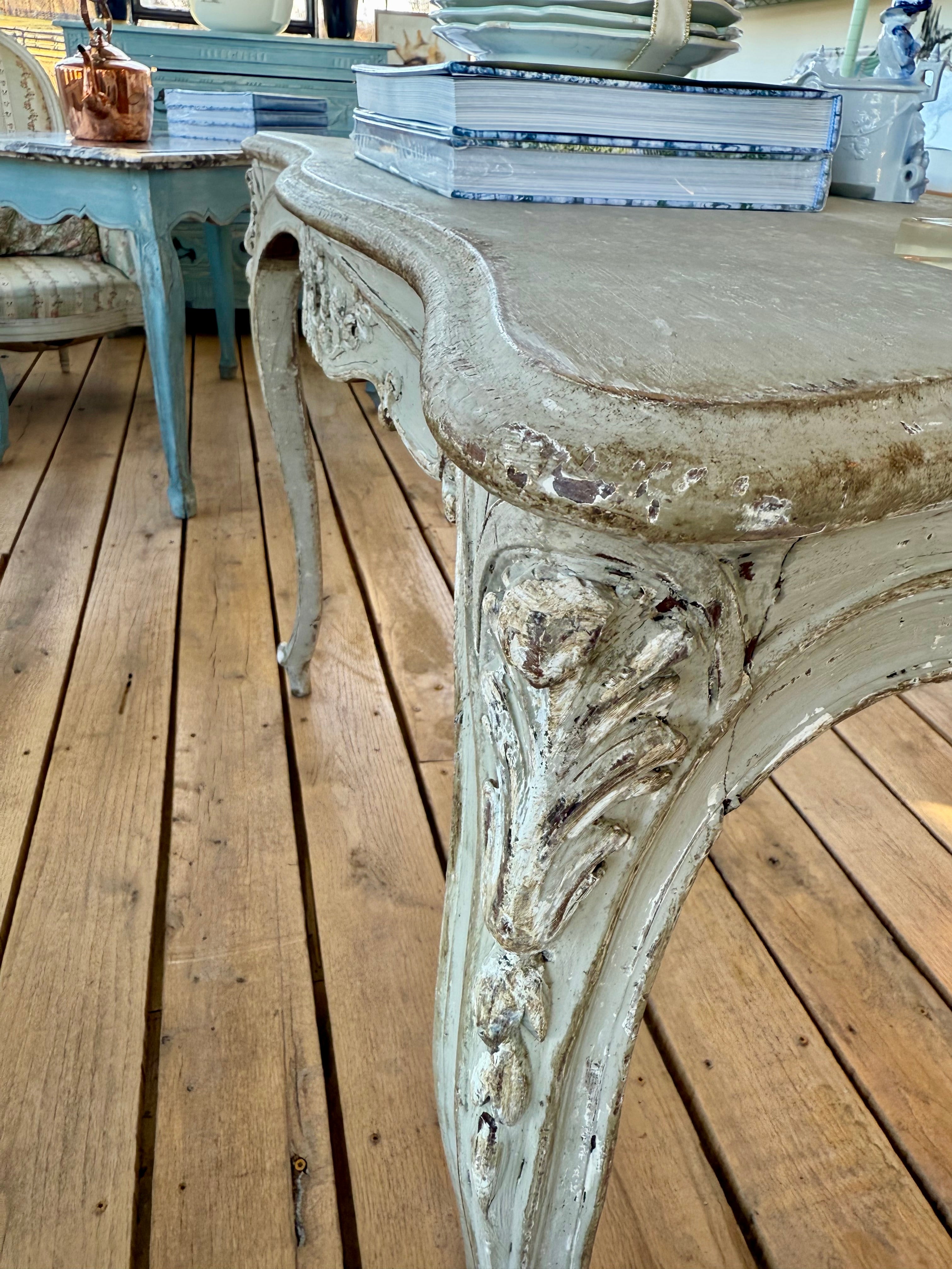 Antique French Louis XV Table with Chalky Patina