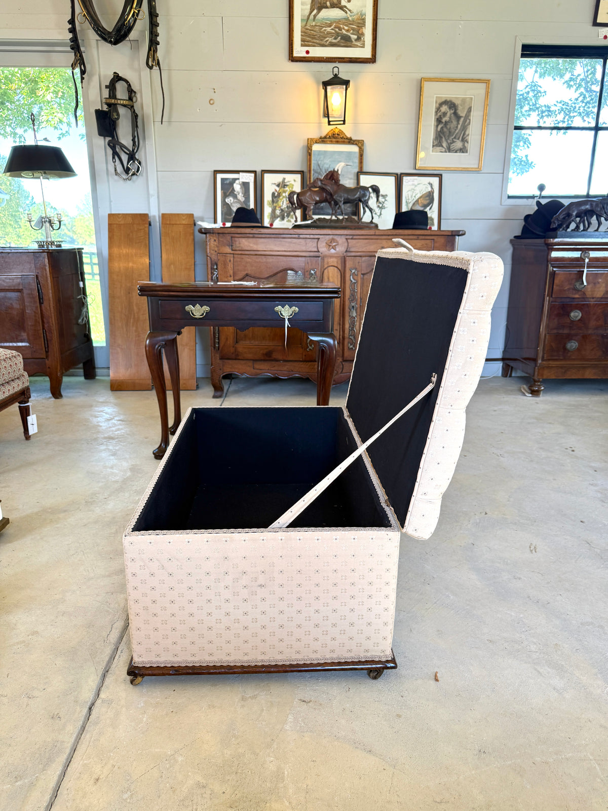 Antique English Upholstered Ottoman/Storage Chest