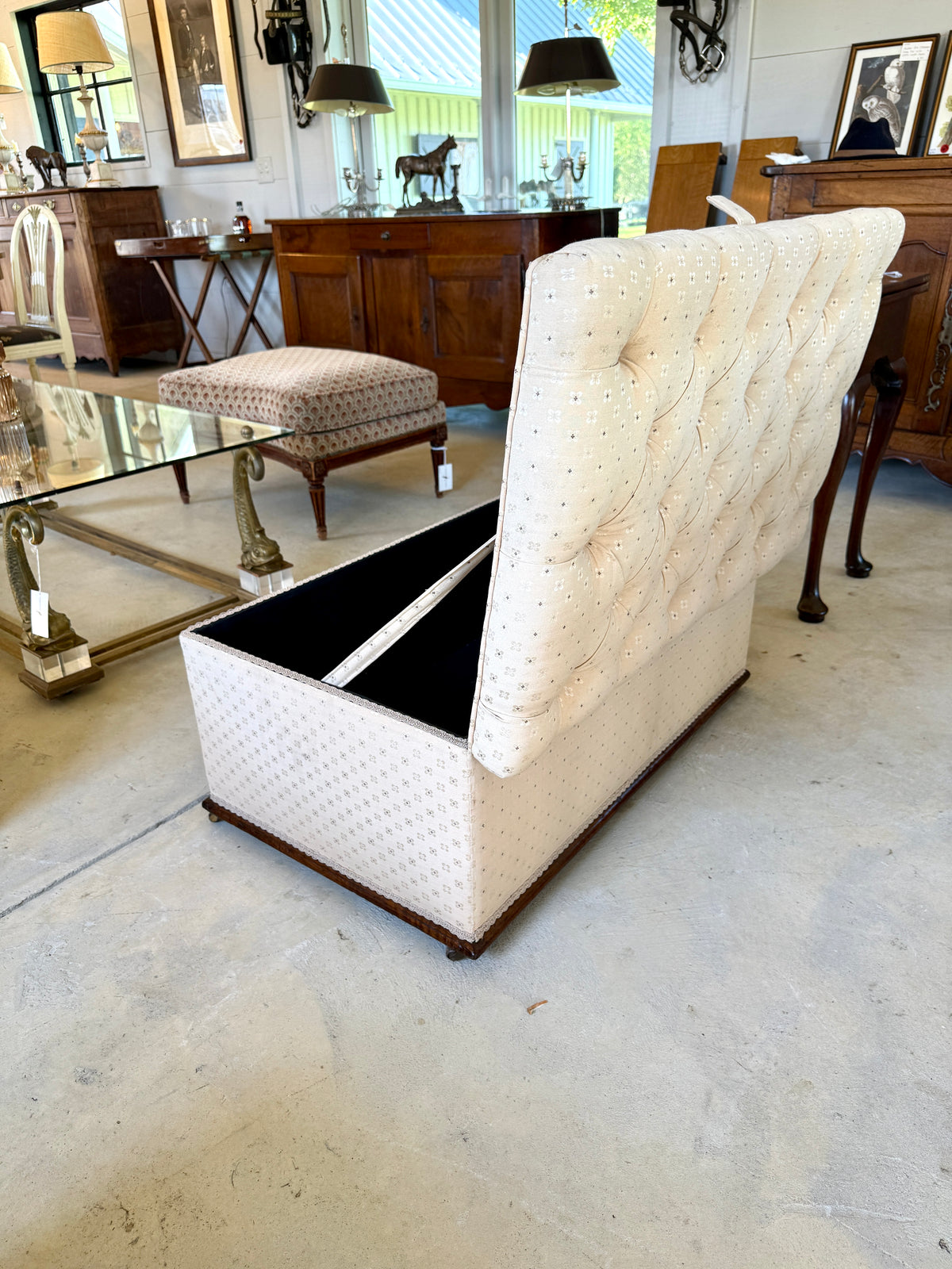 Antique English Upholstered Ottoman/Storage Chest