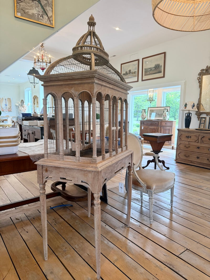 Antique French Wood Birdcage, 19th C.
