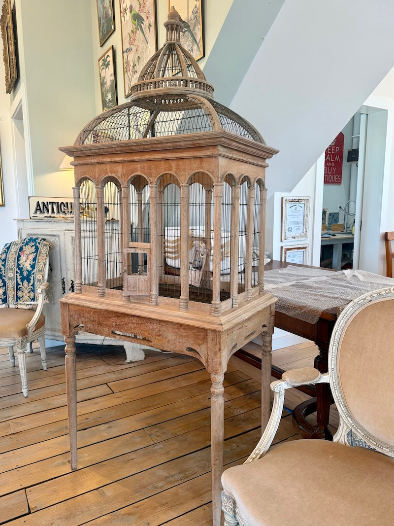 Antique French Wood Birdcage, 19th C.