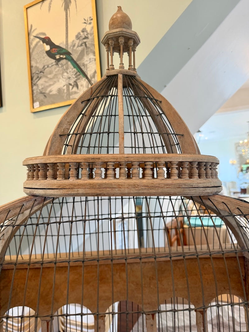 Antique French Wood Birdcage, 19th C.
