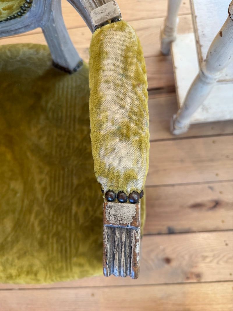Pair of Antique French Louis XVI Armchairs, Chartreuse Velvet upholstery