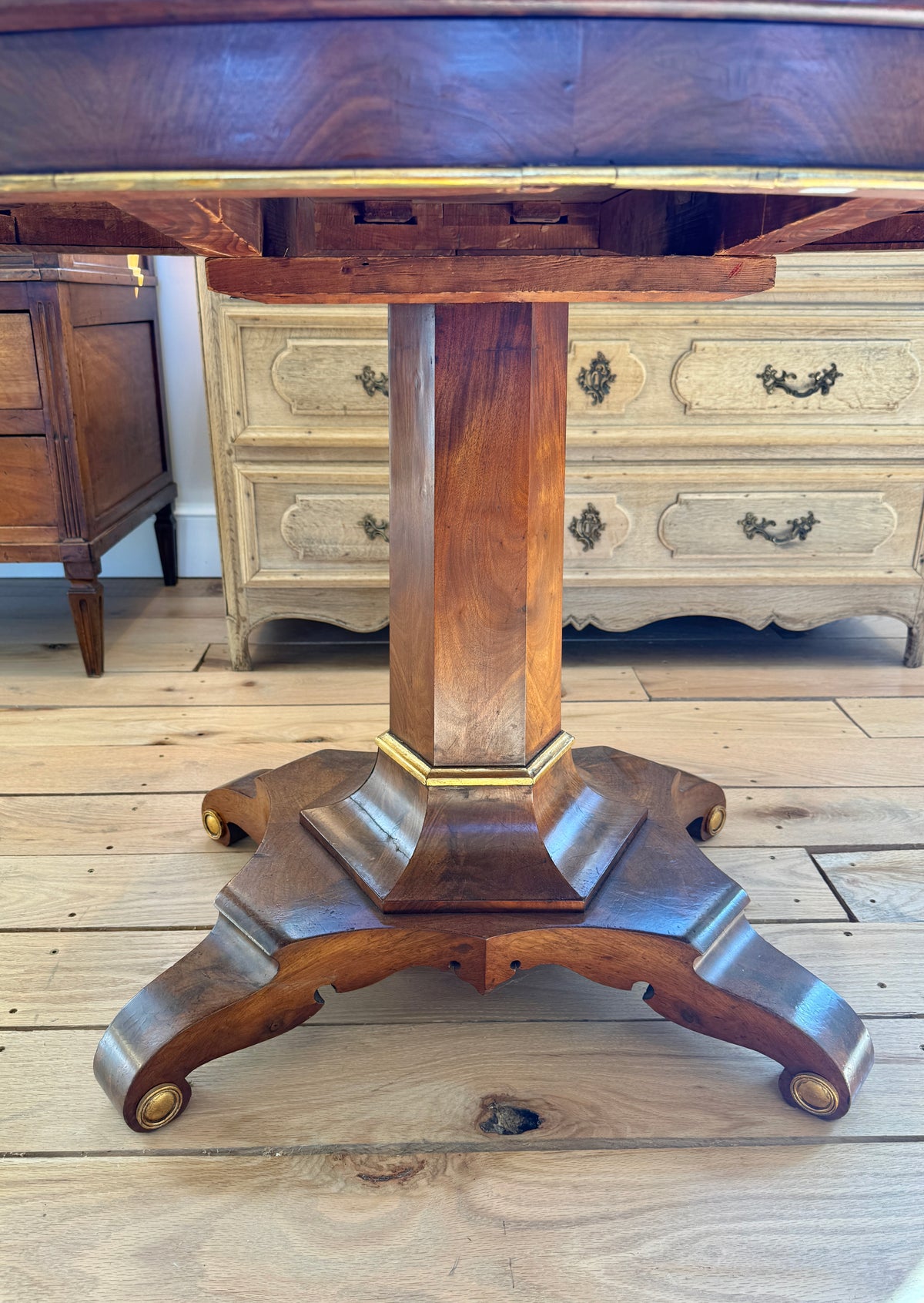 Antique Late Biedermeier Parcel - Gilt Mahogany Center Table