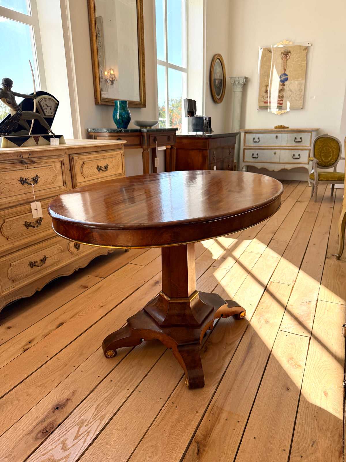 Antique Late Biedermeier Parcel - Gilt Mahogany Center Table