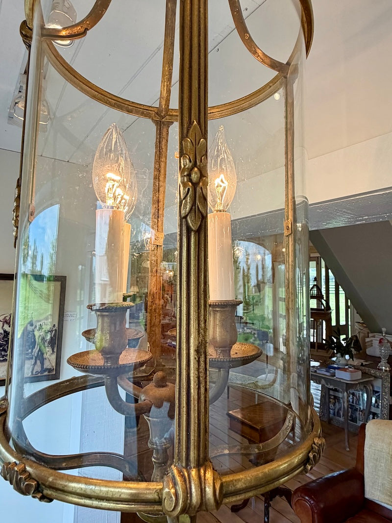 Antique French Lantern in Bronze and Glass, 1880s