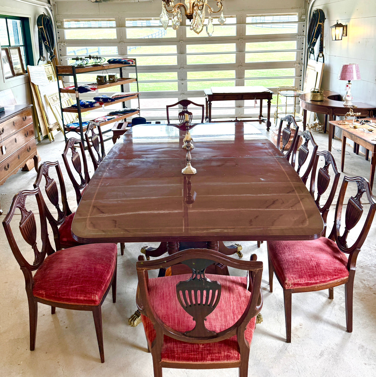Antique Council Craftsmen Regency Style Inlaid Mahogany Pedestal Dining Table