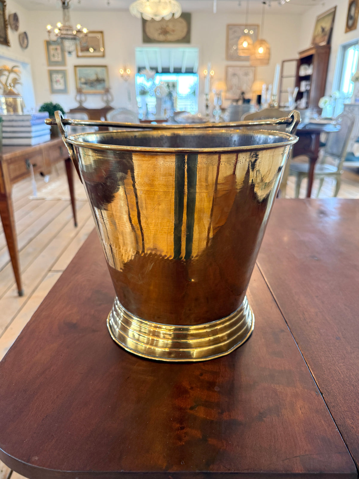 Antique English Brass with Swing Handle Bucket