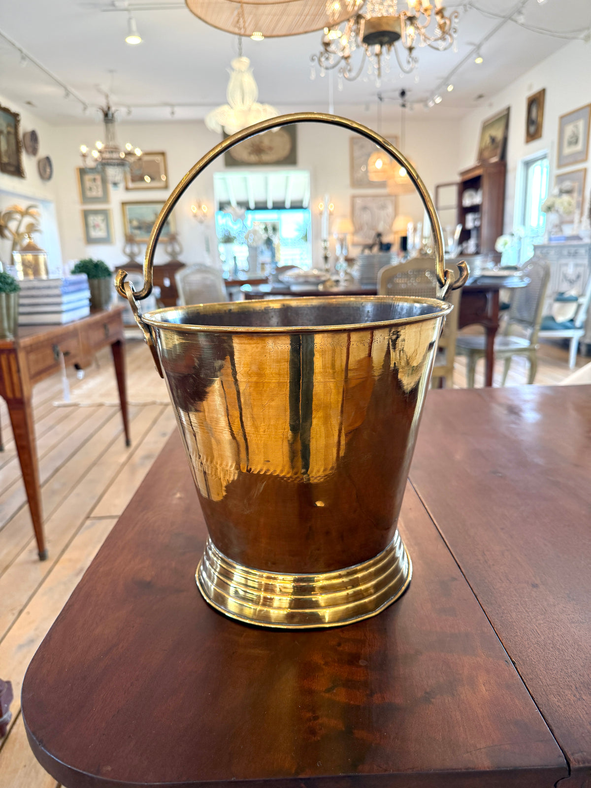 Antique English Brass with Swing Handle Bucket