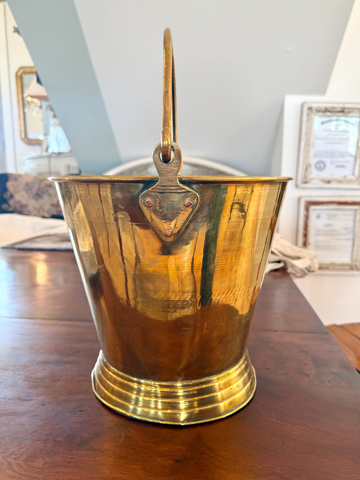 Antique English Brass with Swing Handle Bucket