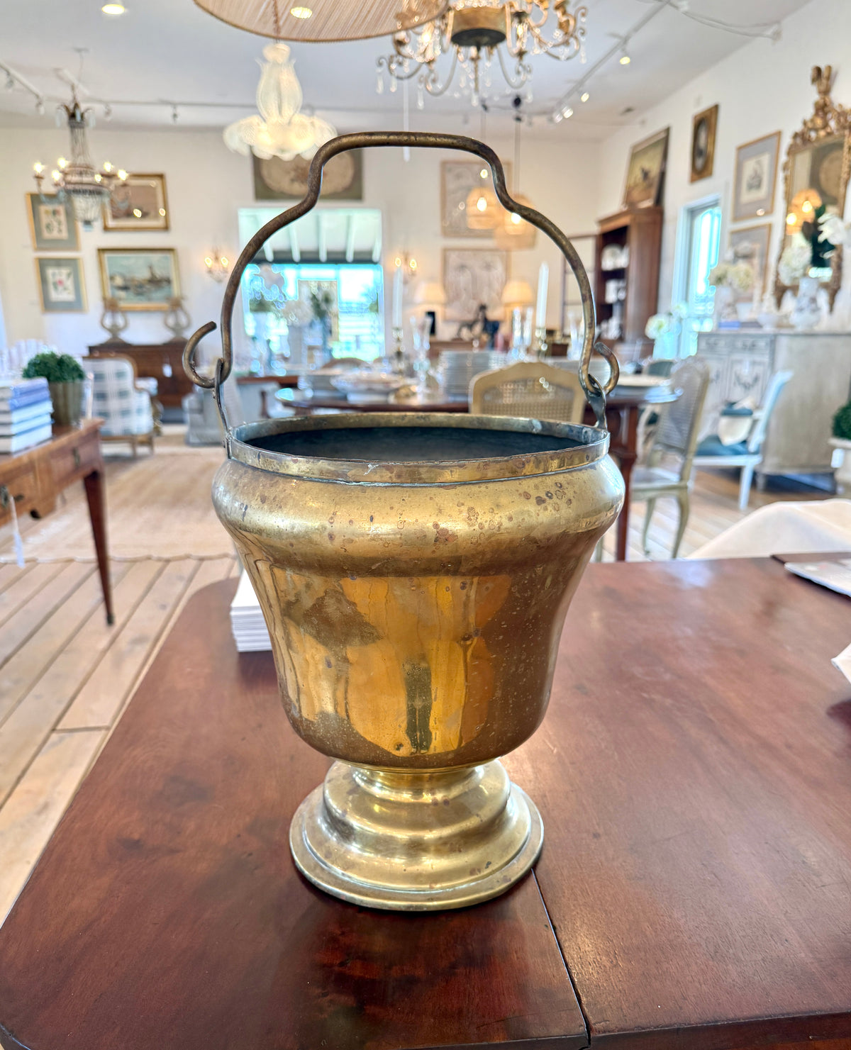 Antique English Brass with Swing Handle Bucket