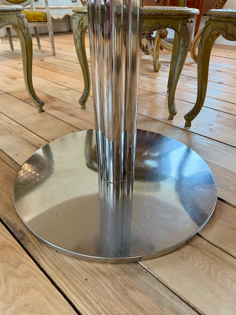 Italian 1960s White Laquer Round Table, Silver Base