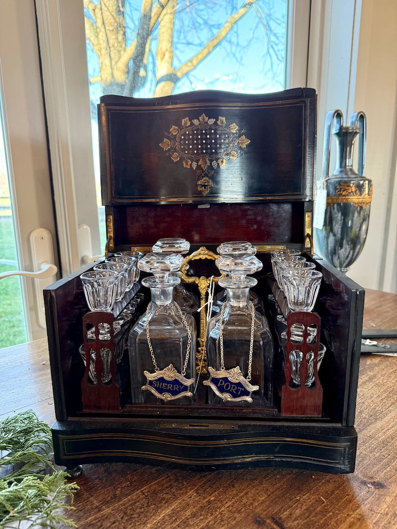 Antique Liquor Box Ebonized with Inlaid Details