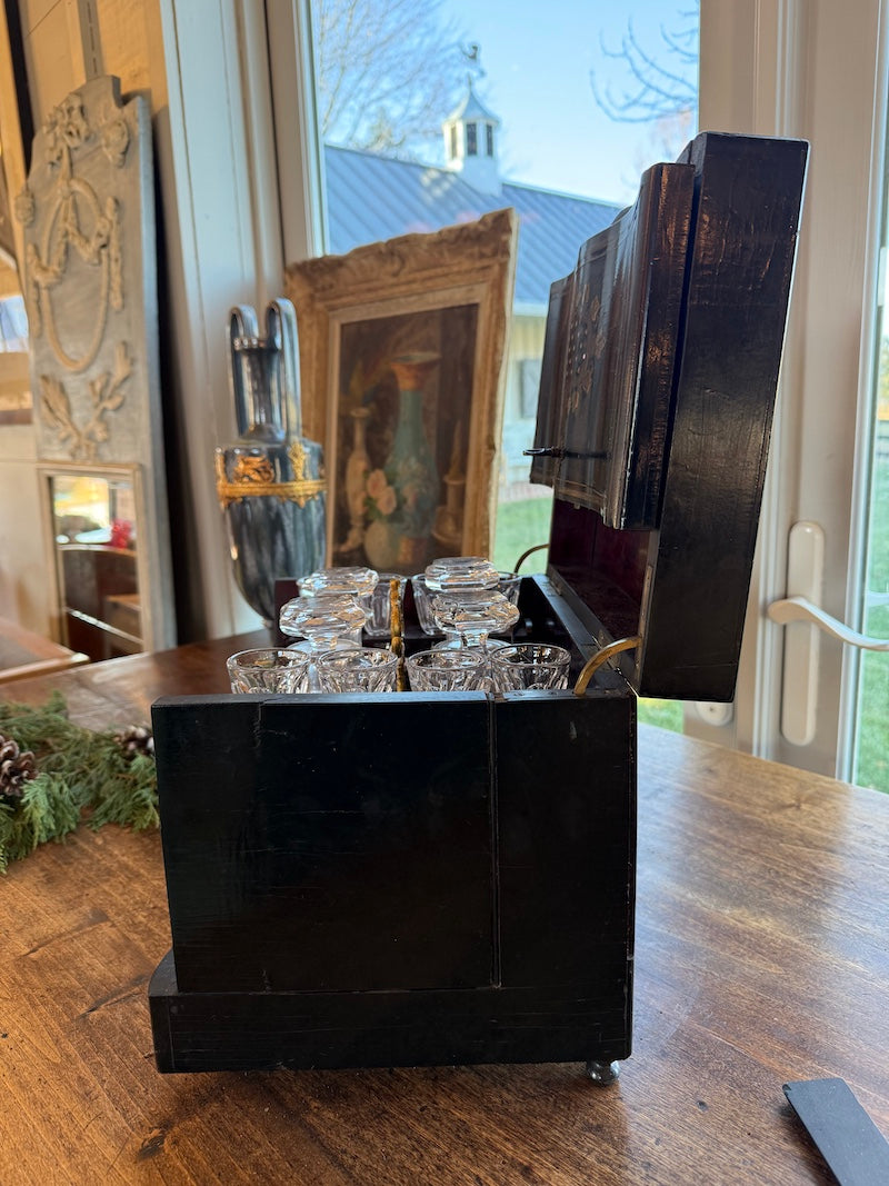Antique Liquor Box Ebonized with Inlaid Details