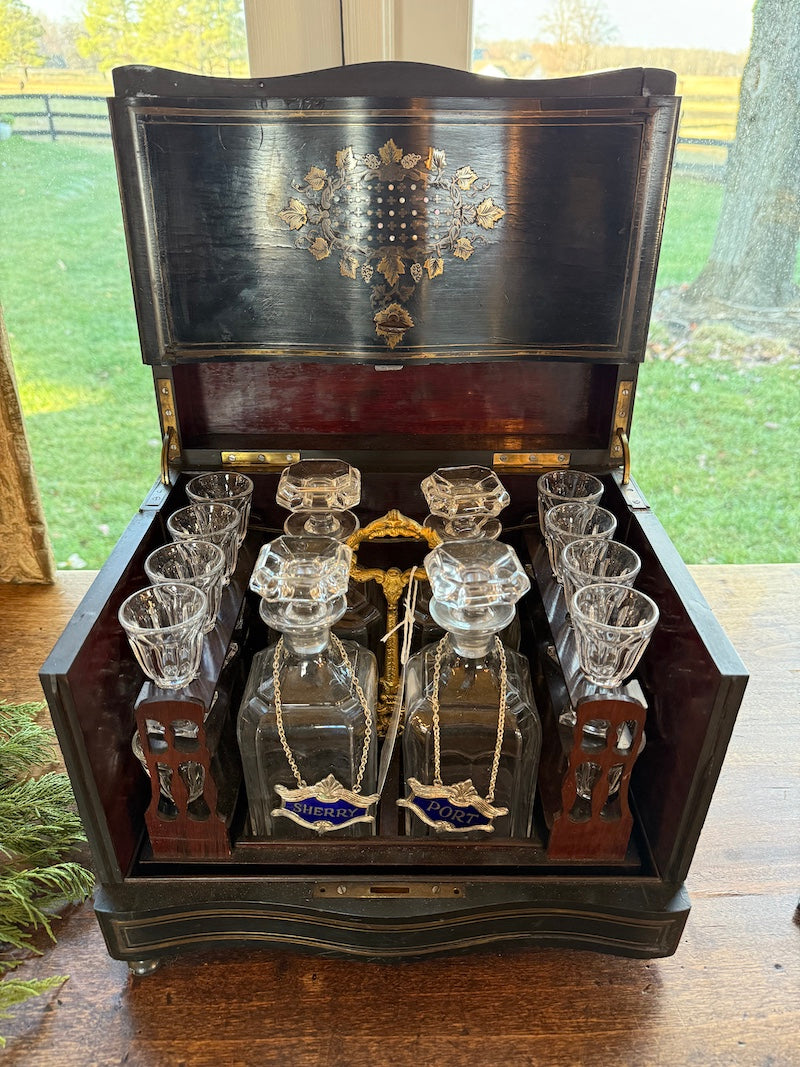 Antique Liquor Box Ebonized with Inlaid Details