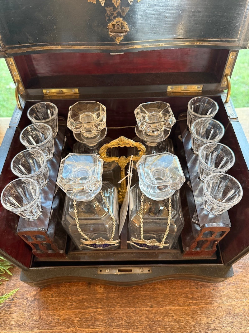 Antique Liquor Box Ebonized with Inlaid Details