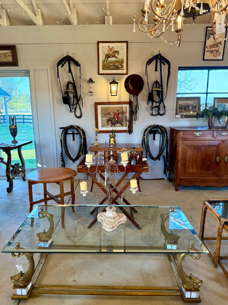 French Vintage Coffee Table - Maison Charles in Bronze and Glass
