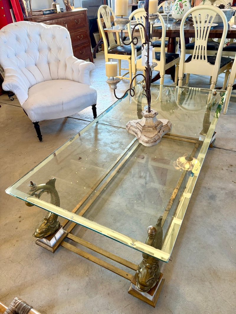 French Vintage Coffee Table - Maison Charles in Bronze and Glass