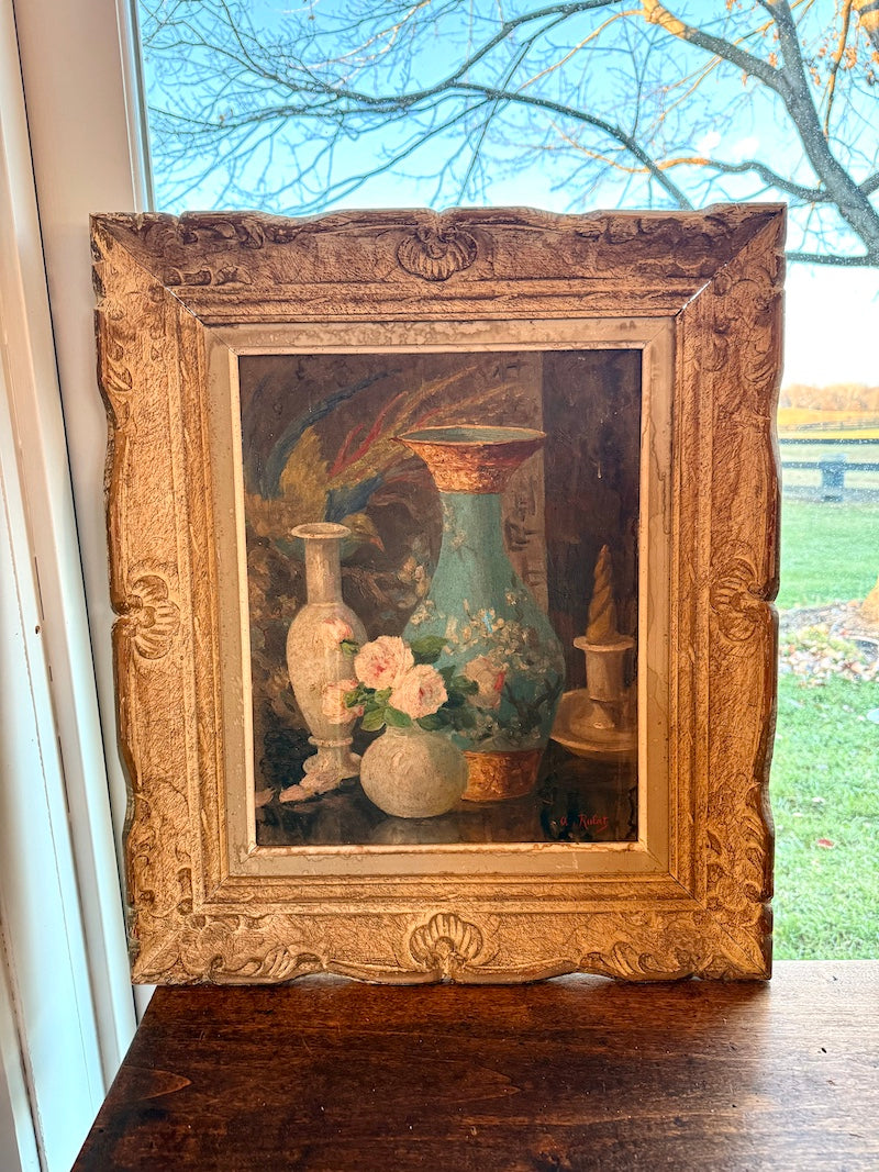Antique French Still Life with Vases, early 20th. C