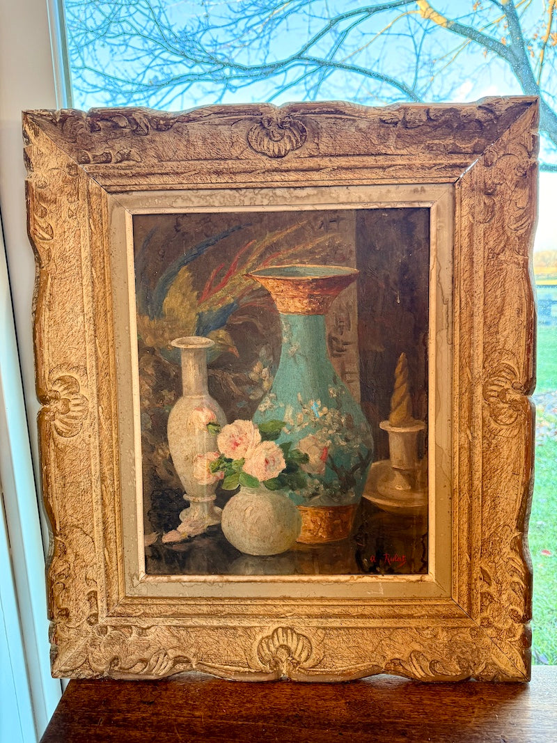 Antique French Still Life with Vases, early 20th. C