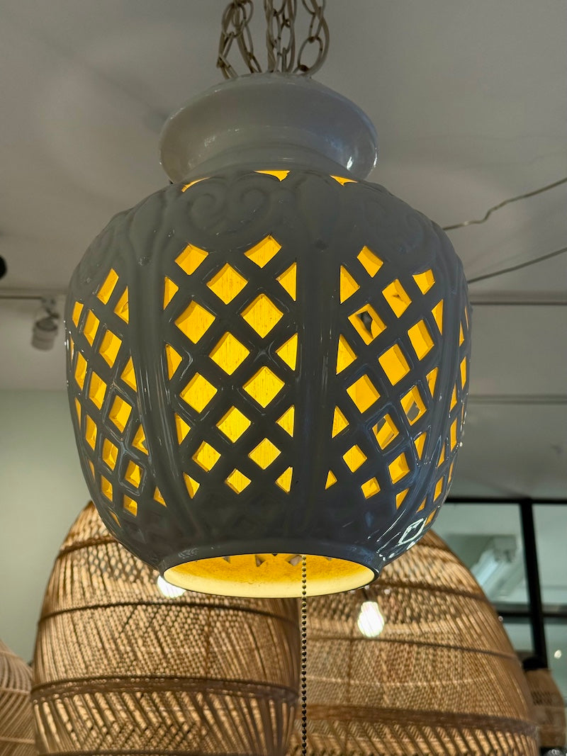 Pair of mid century modern off white Ceramic Lanterns