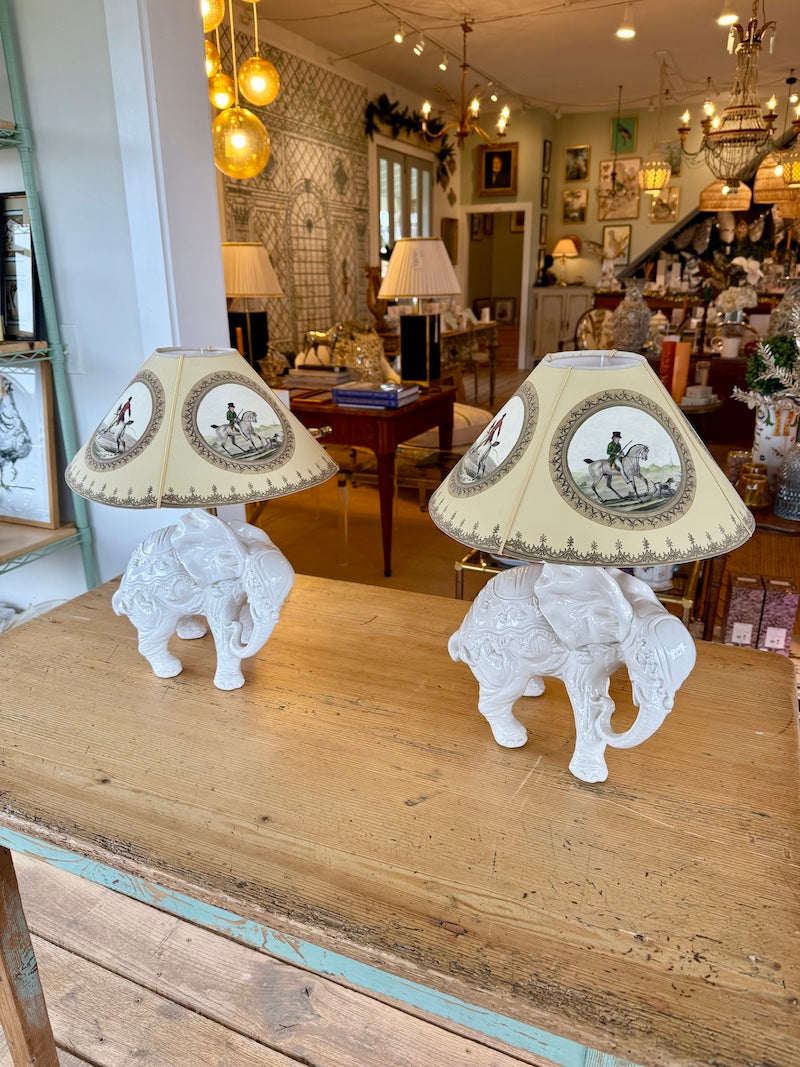 Pair of 1970s French Ceramic Elephant Lamps