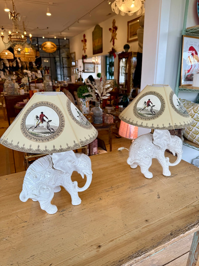 Pair of 1970s French Ceramic Elephant Lamps