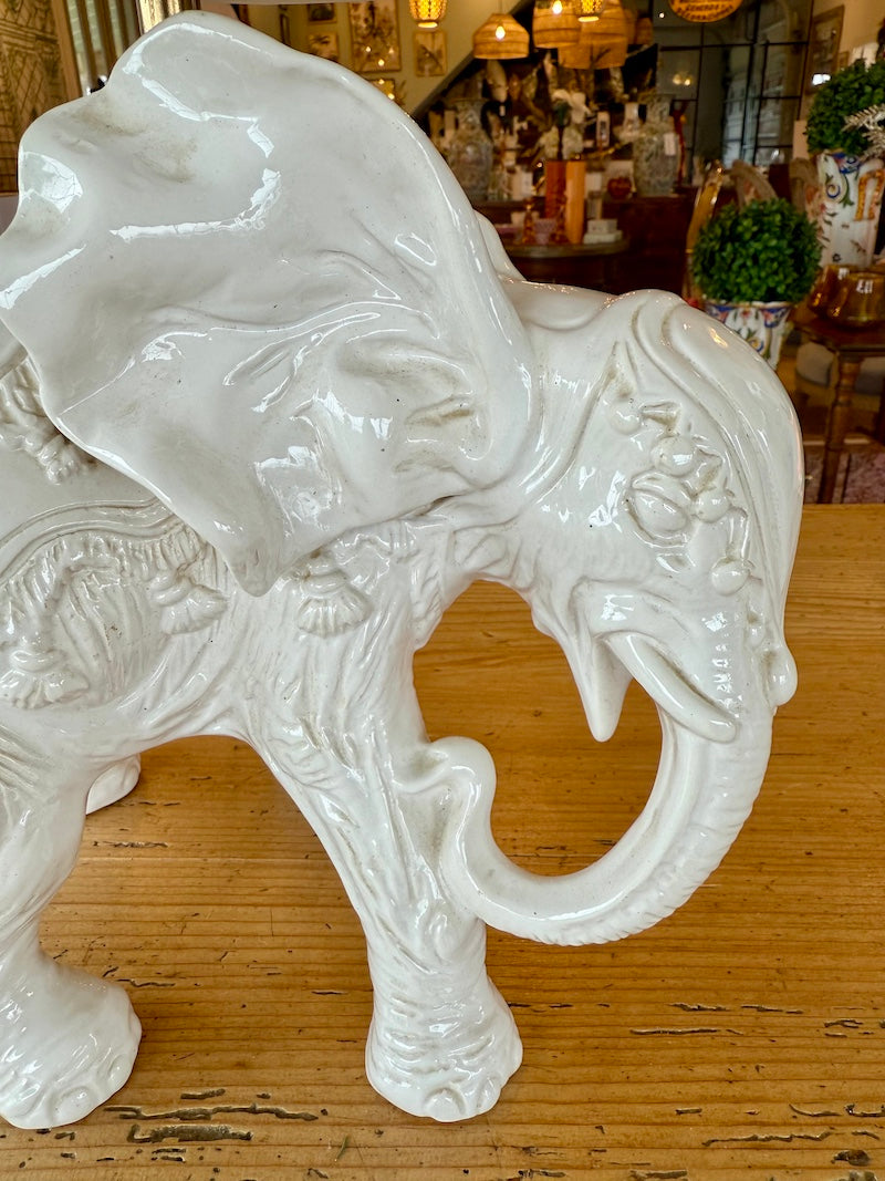 Pair of 1970s French Ceramic Elephant Lamps