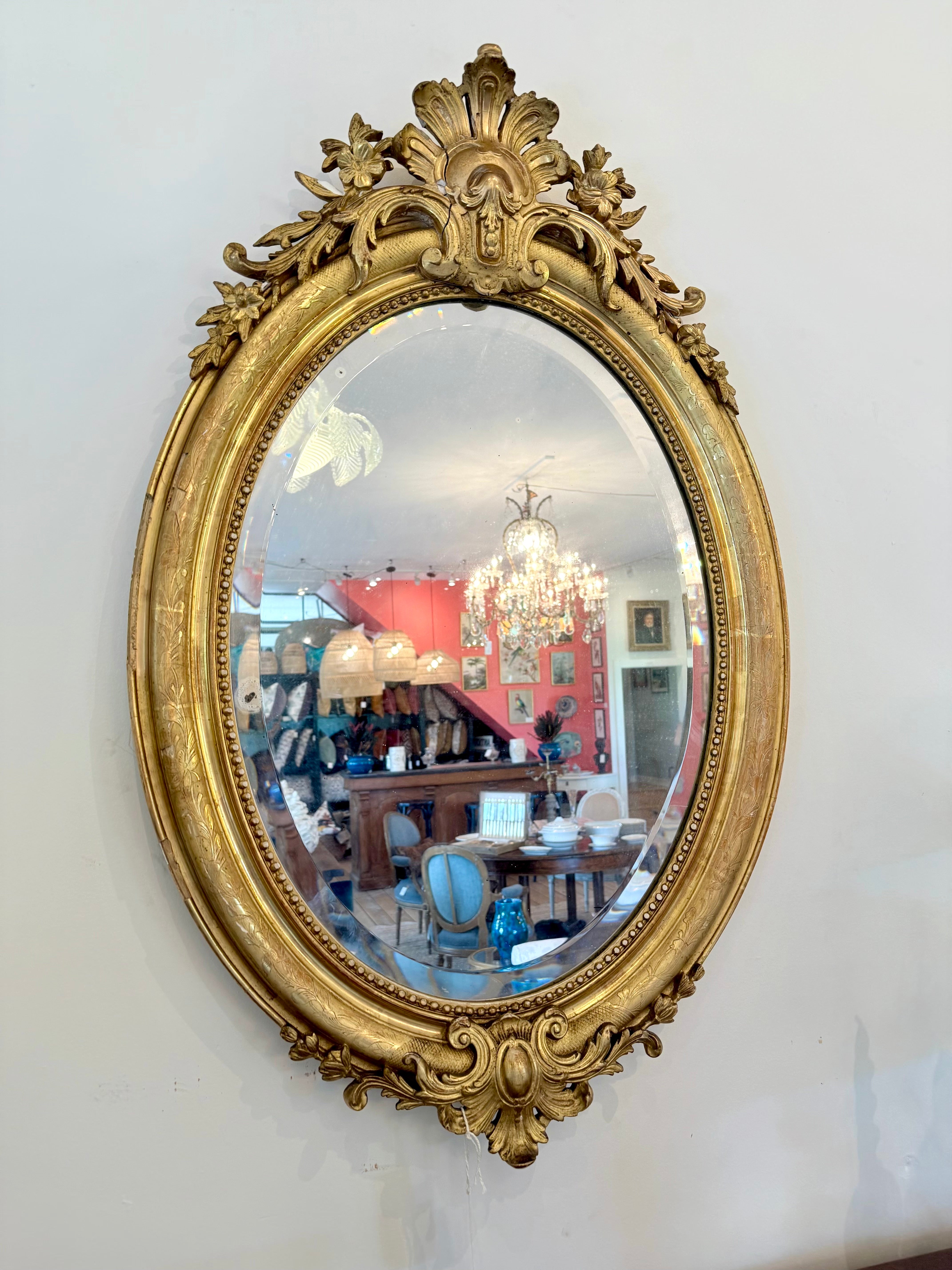 Antique French Louis XVI Oval Mirror Dorée