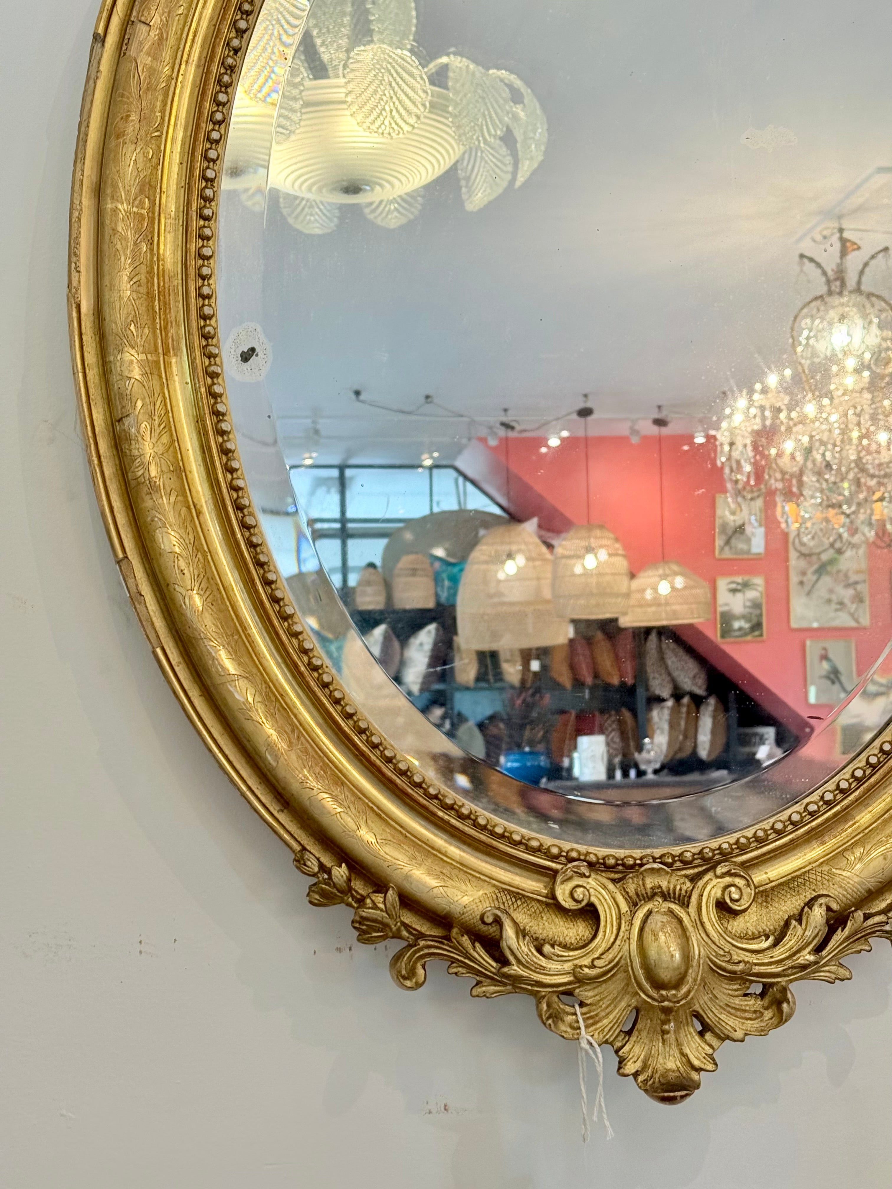 Antique French Louis XVI Oval Mirror Dorée