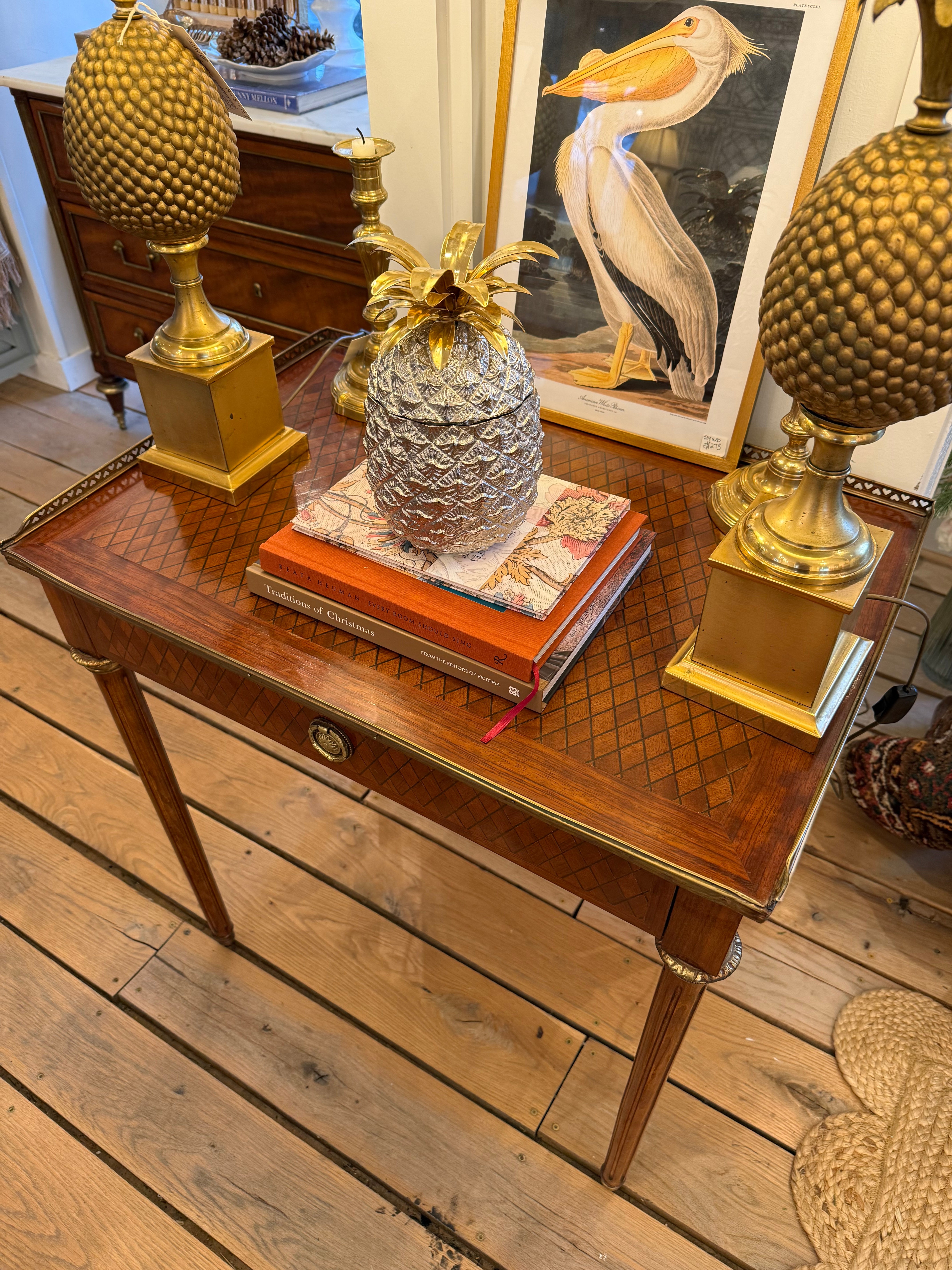 Antique French Table/Desk with Marquetry and Bronze Detail