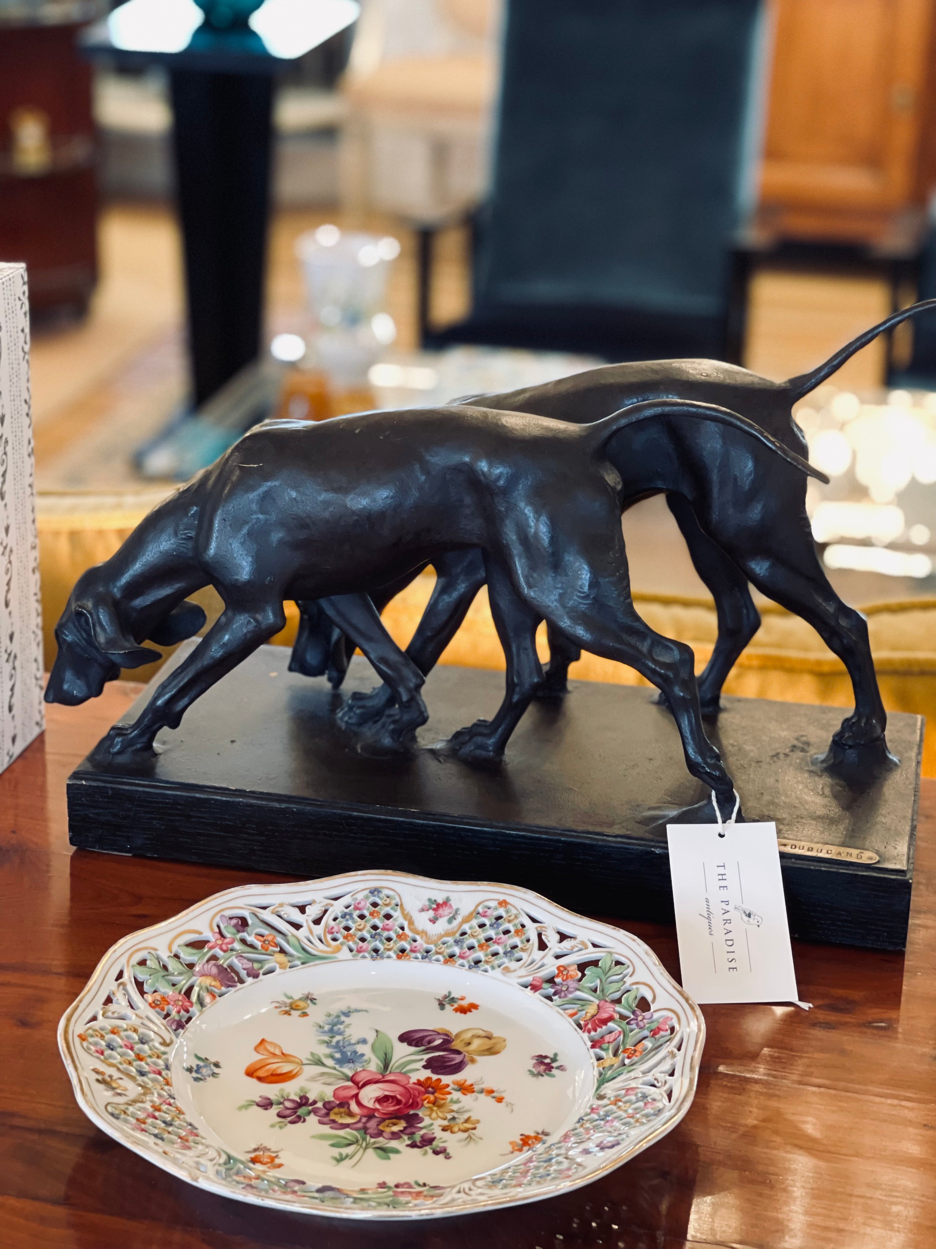Antique French Bronze Sculpture of Two Hounds