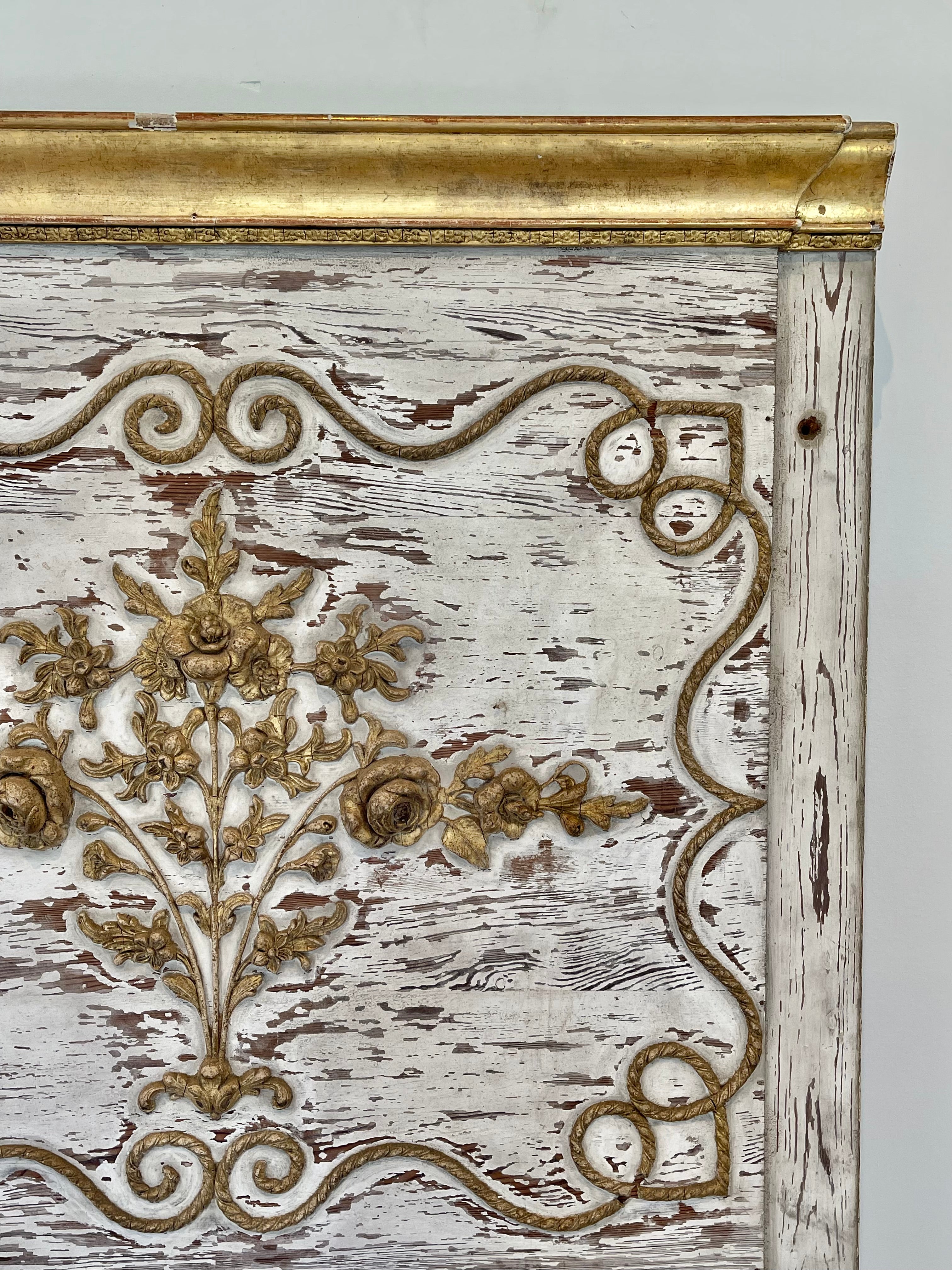 Antique French Trumeau with Gilded Flowers c. 1840