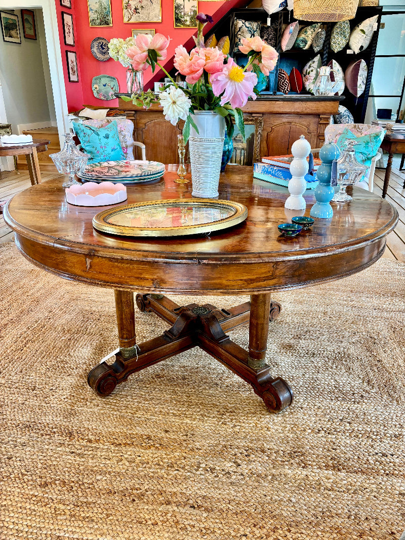 Antique French Walnut Round Table