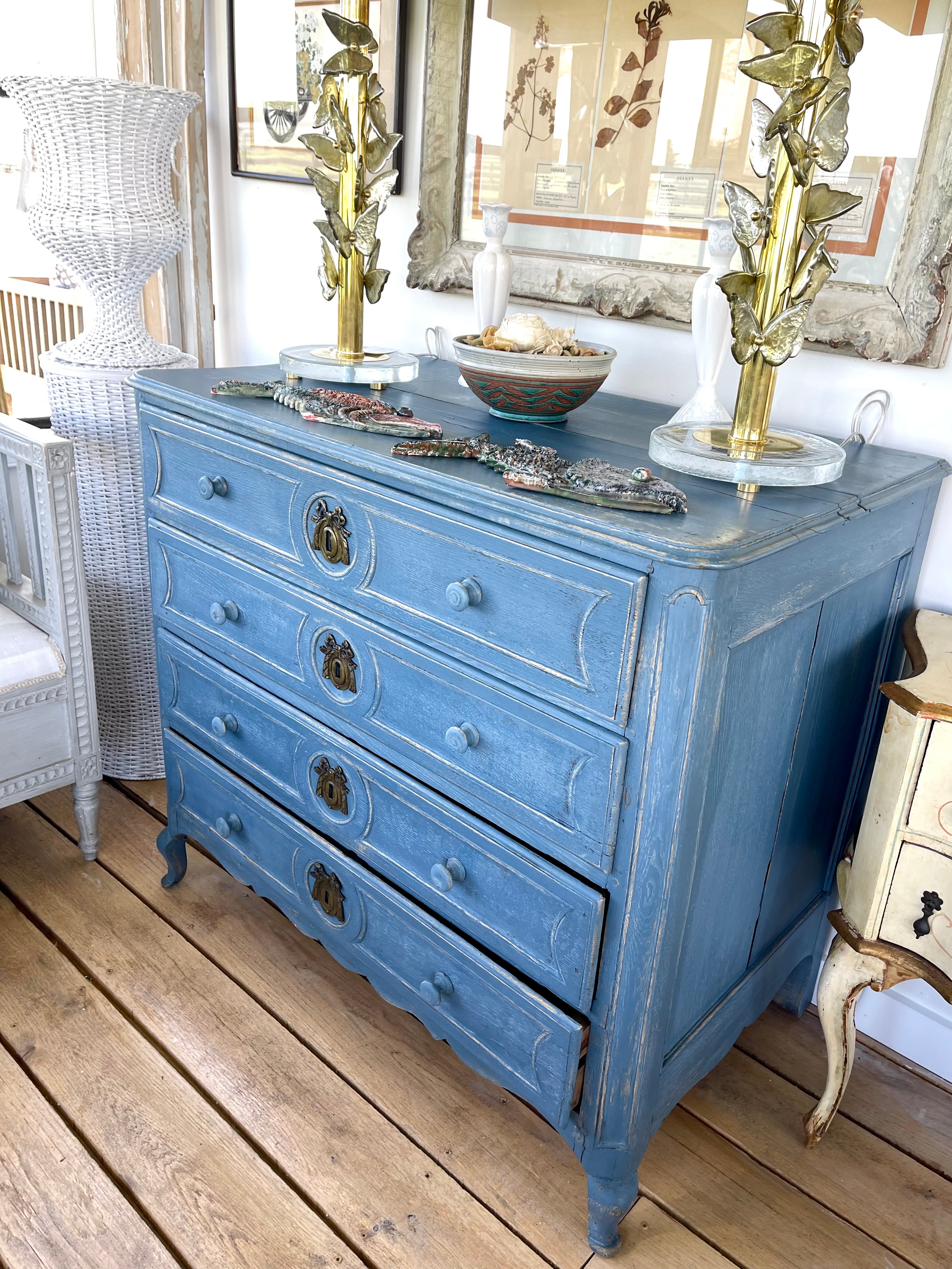 Antique French Louis XV Commode with Blue Patina