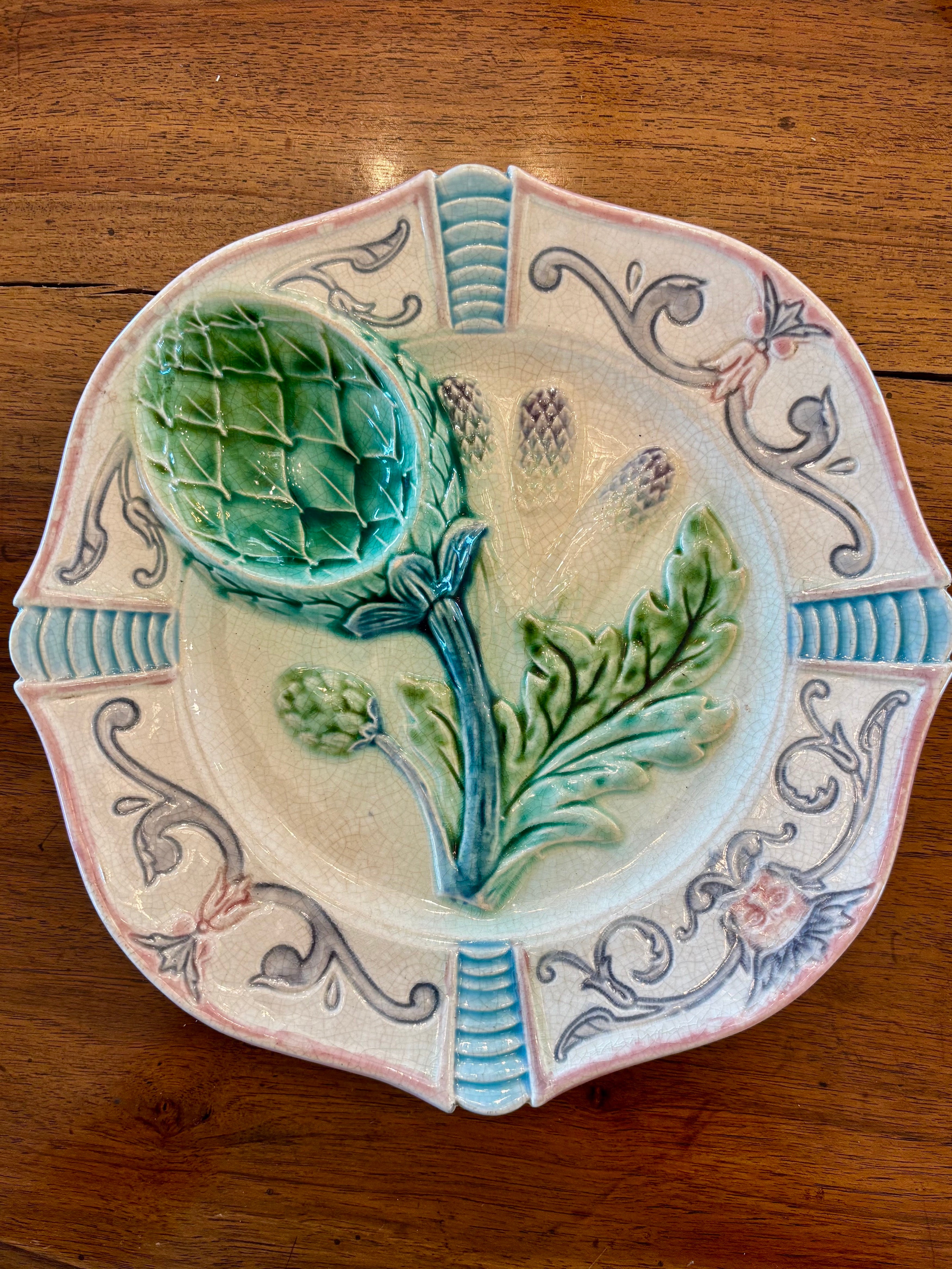 Antique French Majolica Artichoke Plate