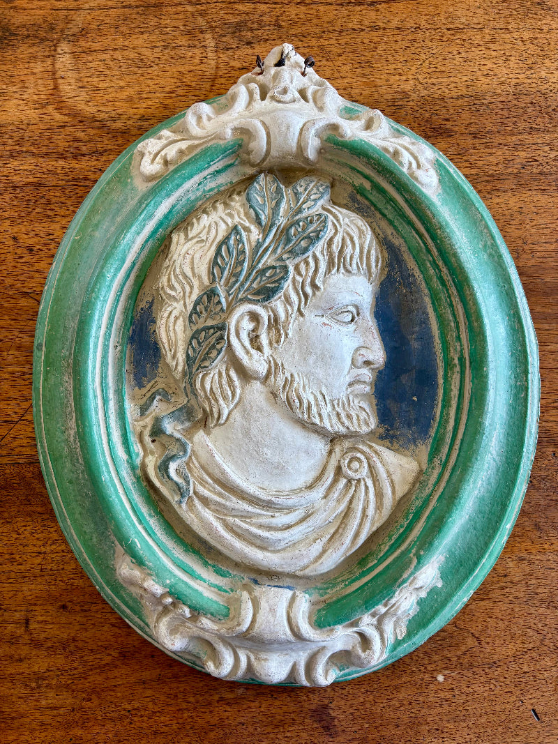 Antique Italian Terra Cotta Plaque, Emperor Silhouette