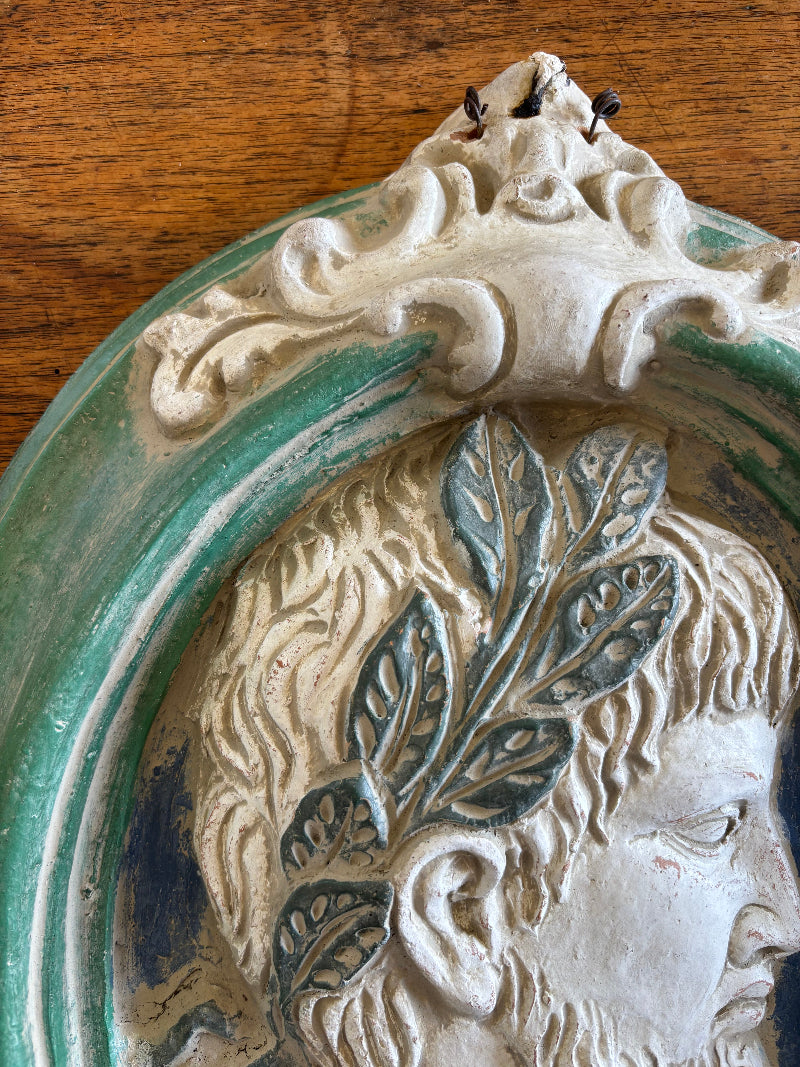Antique Italian Terra Cotta Plaque, Emperor Silhouette
