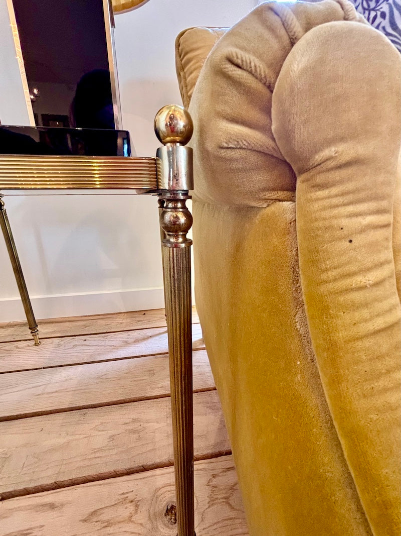 Vintage French Side Tables, Brass and Glass