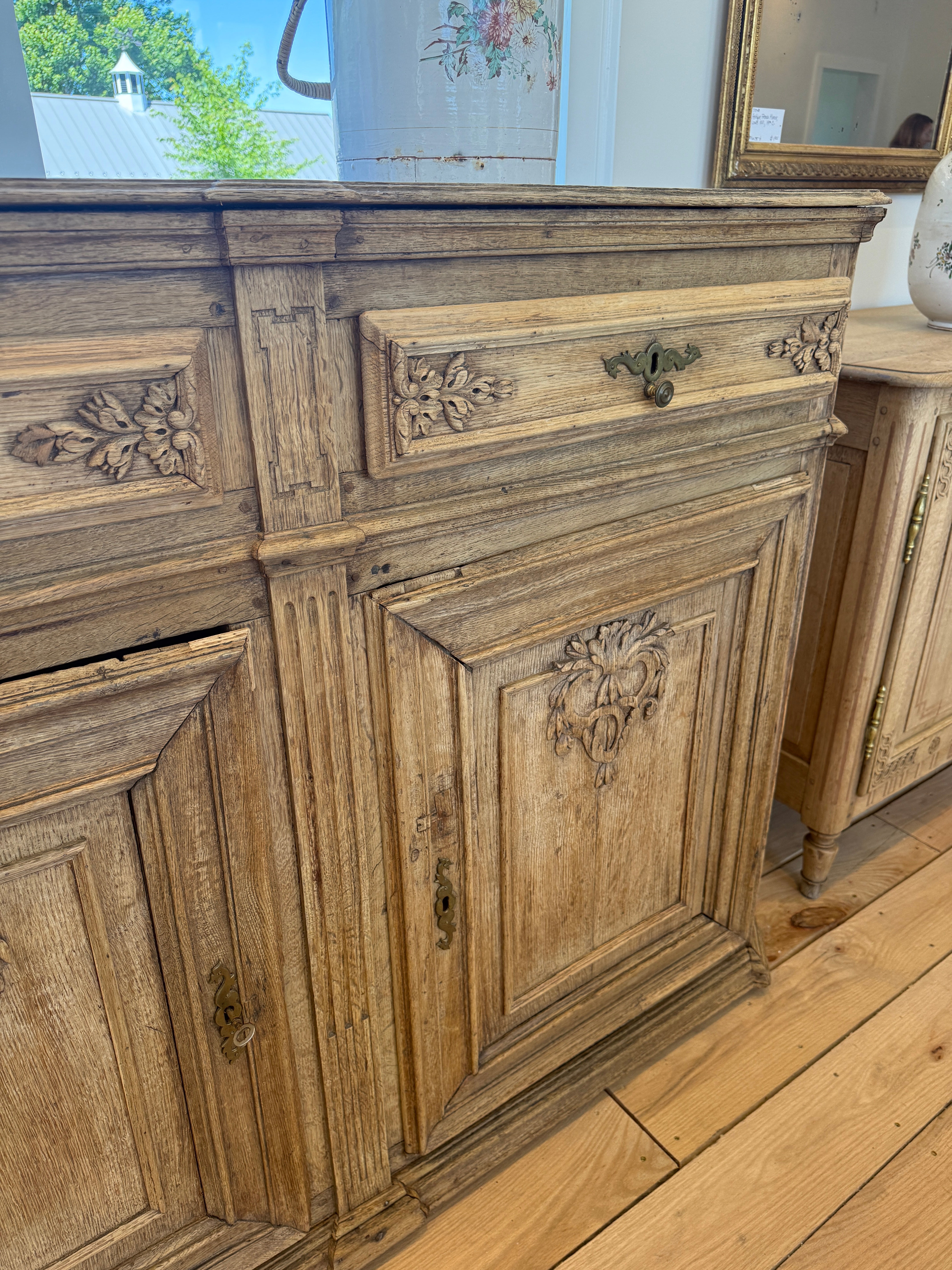 Antique Belgian De Liege Buffet, Blonde Oak