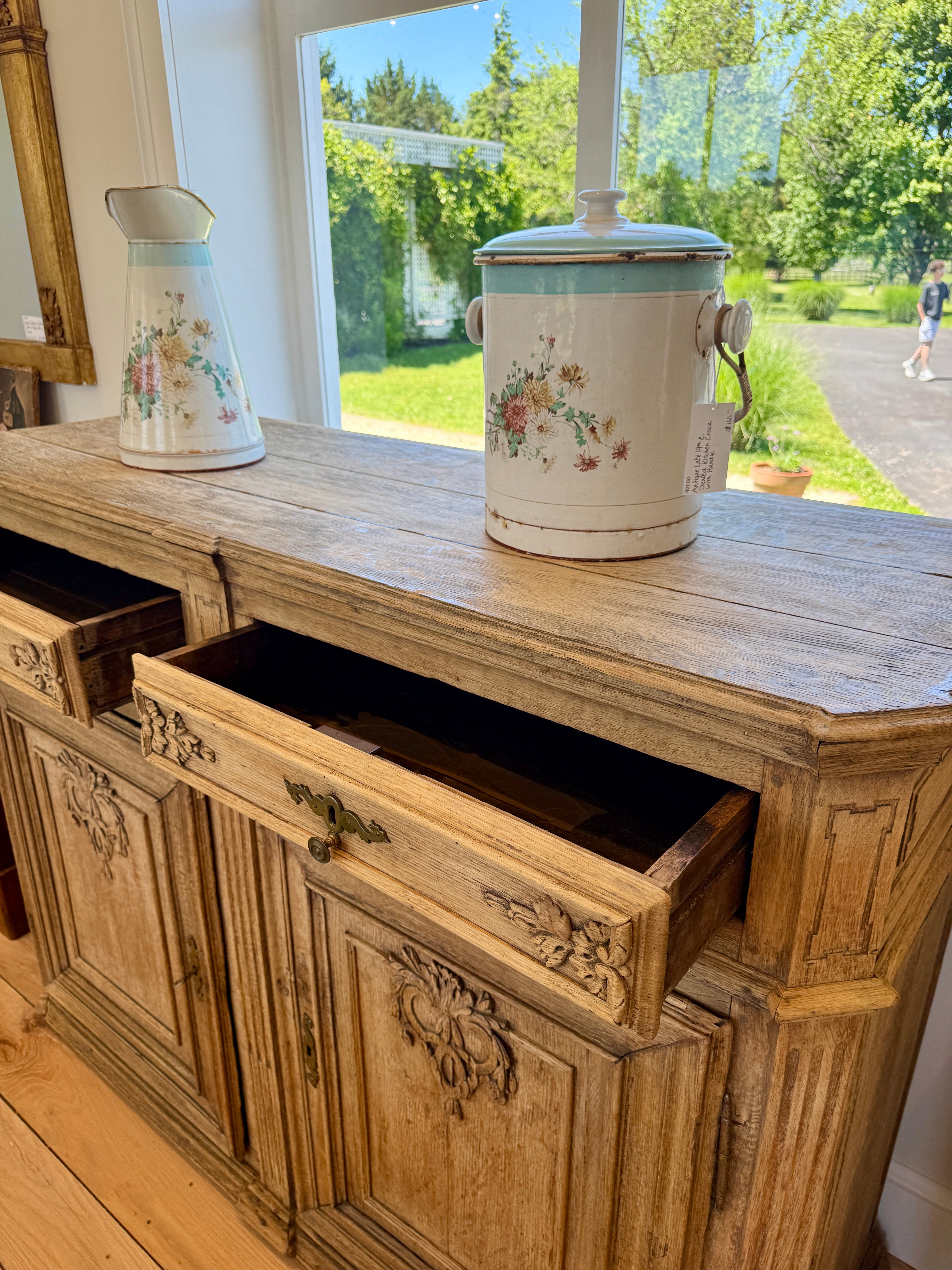 Antique Belgian De Liege Buffet, Blonde Oak