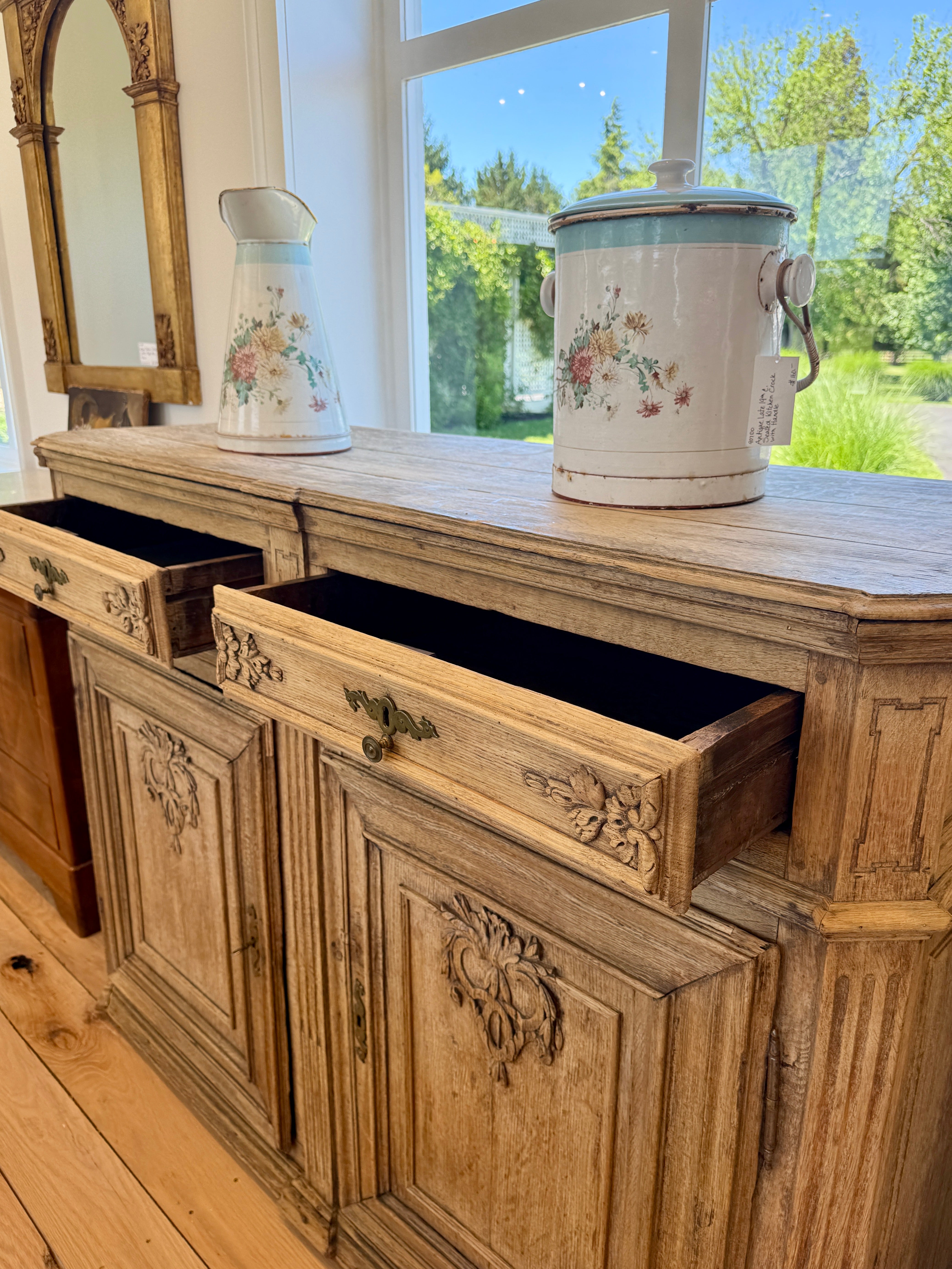 Antique Belgian De Liege Buffet, Blonde Oak