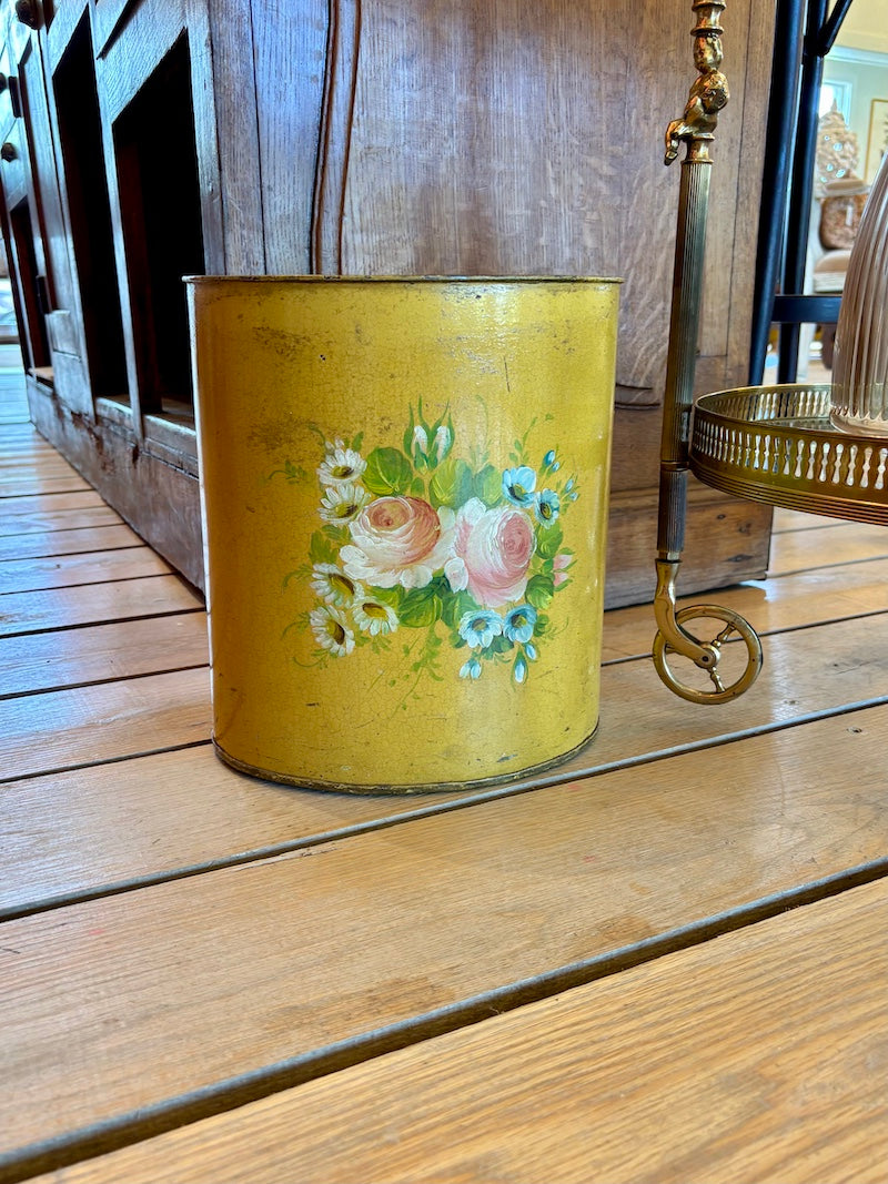 Elegant English Hand-Painted Metal Waste Basket