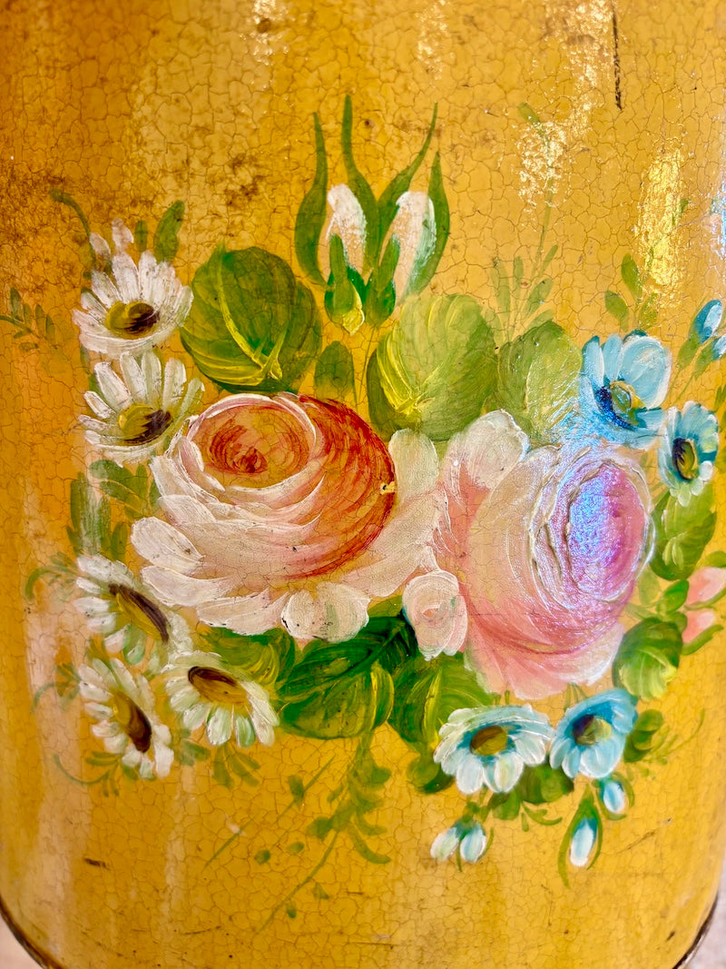 Elegant English Hand-Painted Metal Waste Basket