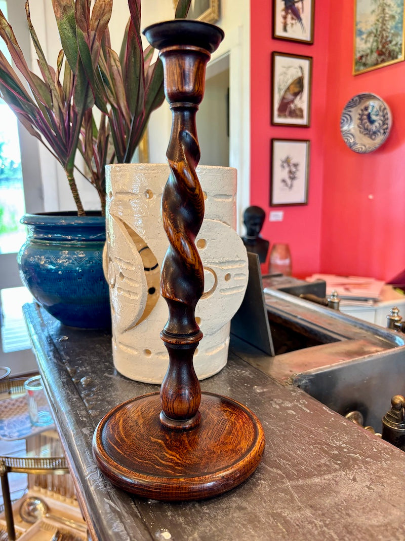 Antique English Barley Twist Candlestick, 1920s