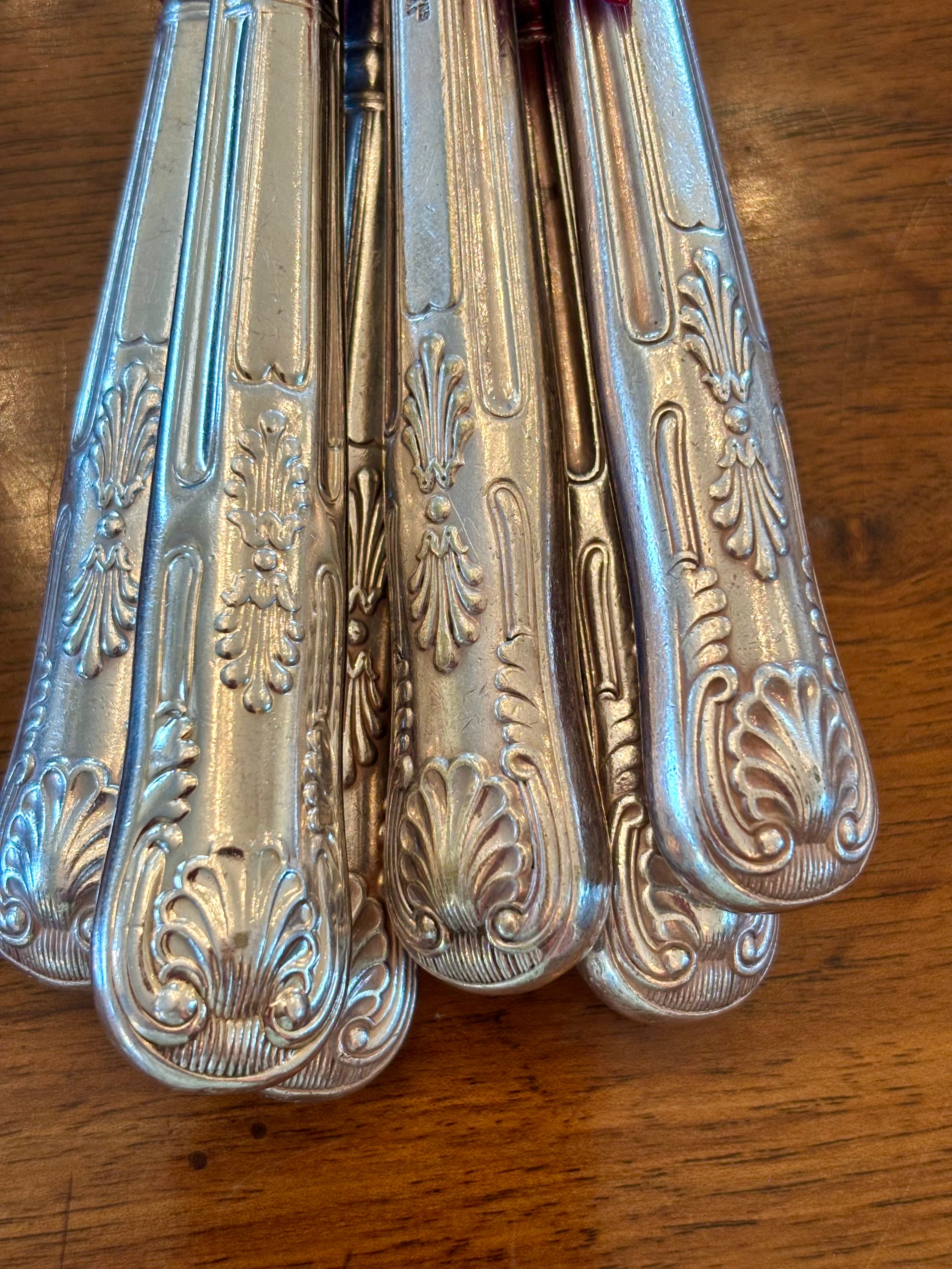 Antique English Silverware, six knives