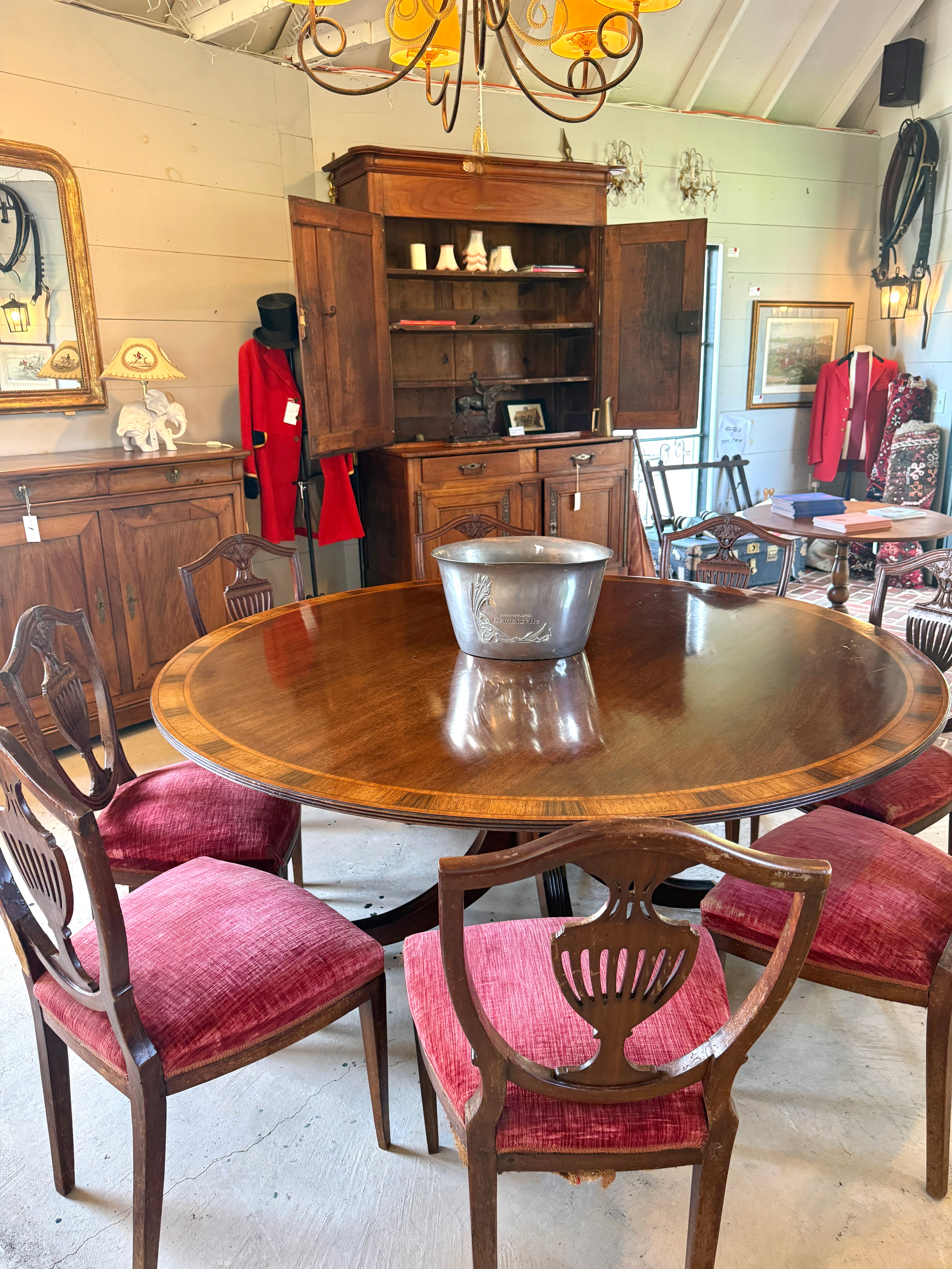 Antique English Round Table with Marquetry