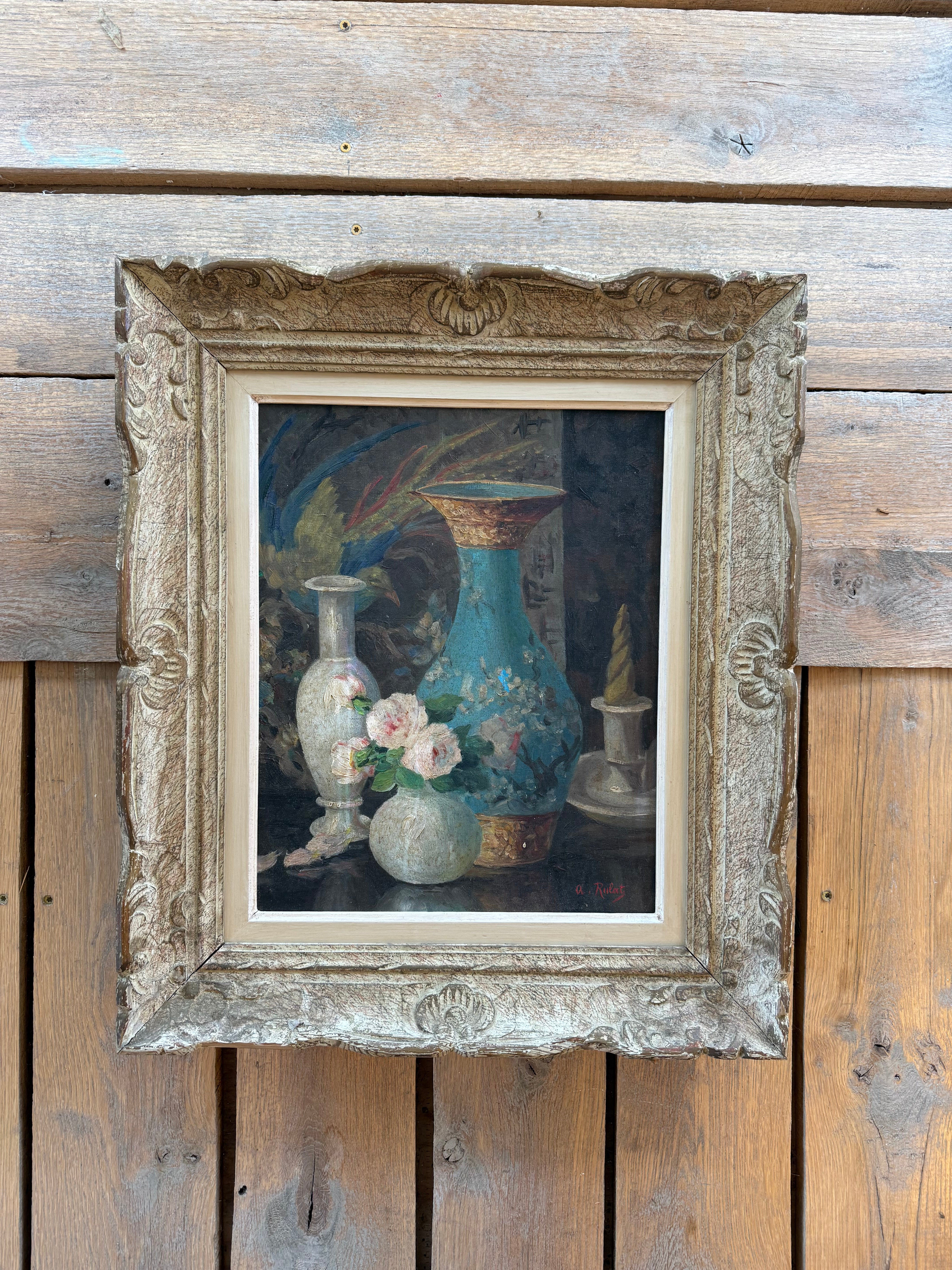 Antique French Still Life with Vases, early 20th. C